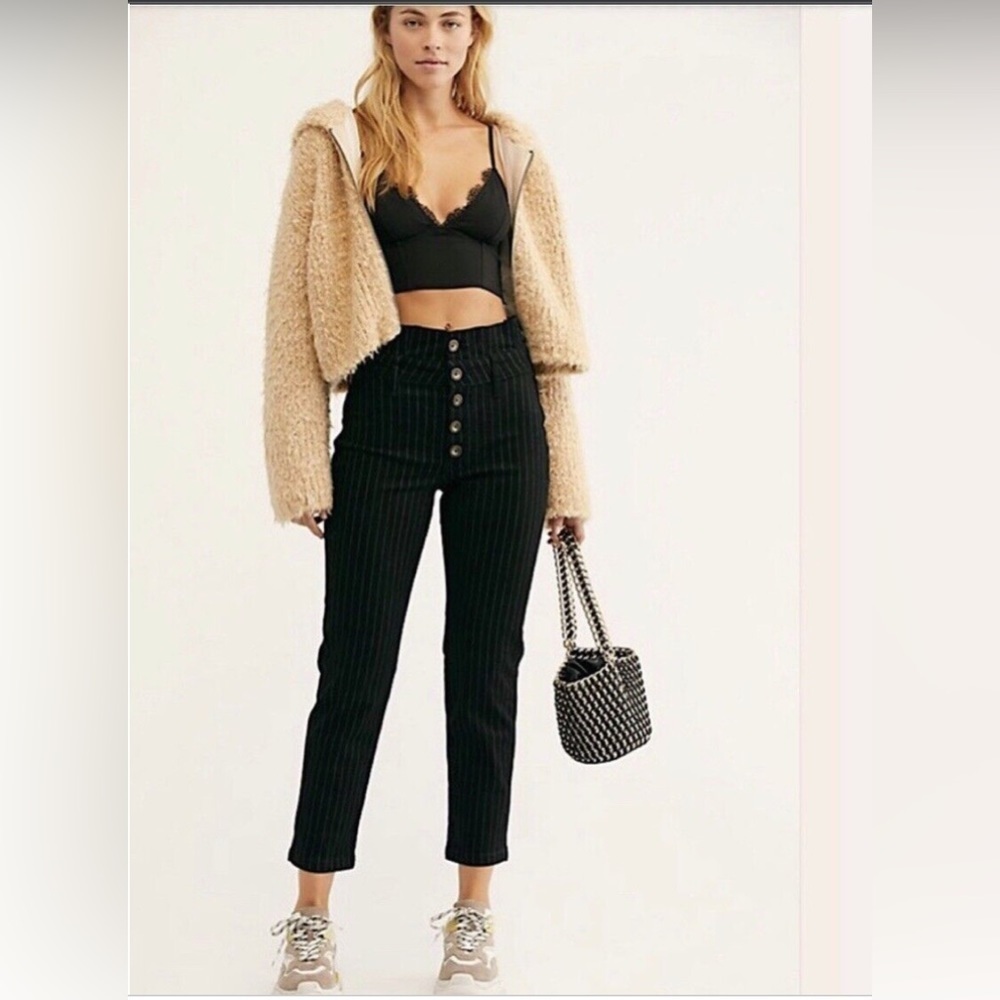 Free People Montella Pinstripe Pants in Black Size 2